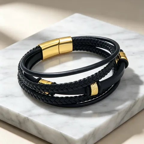 Herren Dreischichtiges Geflochtenes Lederseil Armband Mit Titanstahl Magnetverschluss Hip Hop Punk Schmuck Für Jungen