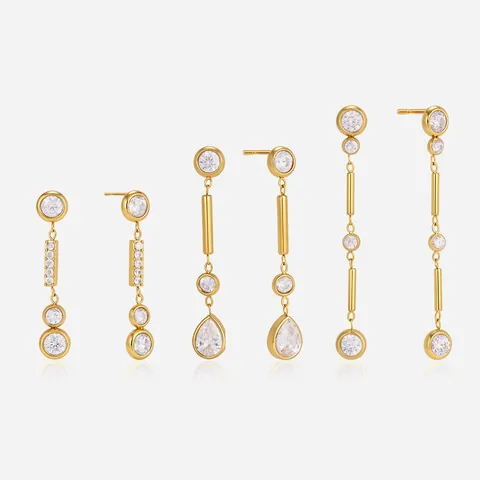 Minimalist Stainless Steel Zirconia Tassel Drop Earrings For Women Gold Plated Geometric Bar Chain Stud Earrings Luxury Jewelry Gift