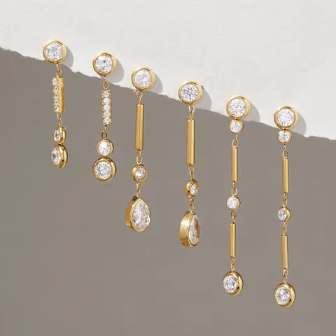Minimalist Stainless Steel Zirconia Tassel Drop Earrings For Women Gold Plated Geometric Bar Chain Stud Earrings Luxury Jewelry Gift