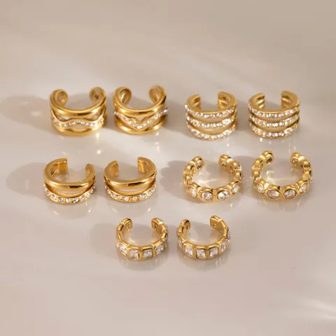 18K Vergoldet Edelstahl Ohrklemmen Für Damen Strass Ohne Piercing Geometrische Ohrknorpel Clip Einfacher Pendelschmuck