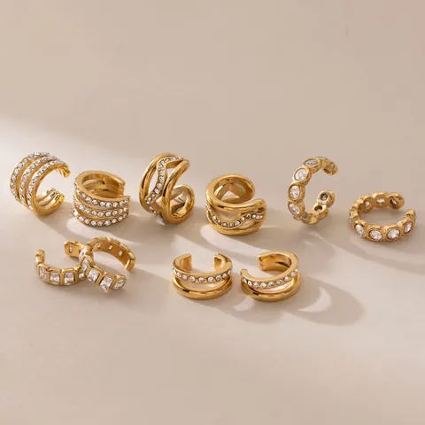 18K Vergoldet Edelstahl Ohrklemmen Für Damen Strass Ohne Piercing Geometrische Ohrknorpel Clip Einfacher Pendelschmuck