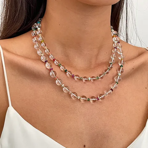 Minimalist Geometric Beaded Necklace For Women Elegant Clear Glass Artificial Pearl Multicolor Choker Necklace Handmade Jewelry Accessories Gift