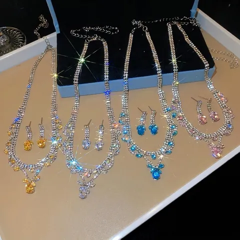 Luxe Koperen Zirconia Waterdruppel Hanger Ketting En Oorbellen Sieradencollectie Zilveren Kleur Tear Drop Bruids Banket Sieraden Voor Dames