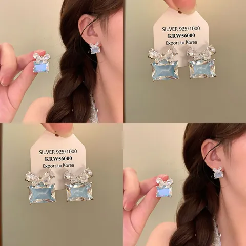 Boucles d'Oreilles Clous Carrées Géométriques en Zirconia Nœud de Luxe pour Femmes Tige en Argent Cuivre Bijoux de Mode