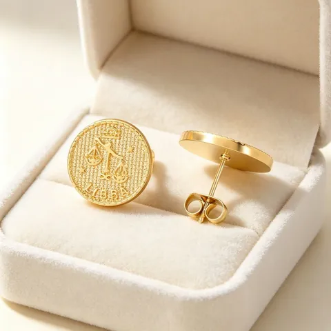 Vintage 304 Stainless Steel Twelve Zodiac Signs Coin Stud Earrings Retro Embossed Gold Coin Earrings For Women Birthday Gift Jewelry