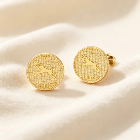Vintage 304 Stainless Steel Twelve Zodiac Signs Coin Stud Earrings Retro Embossed Gold Coin Earrings For Women Birthday Gift Jewelry