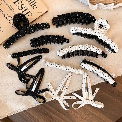 Pinza Para El Pelo De Tela Coreana Plisada Con Lunares Elegante Lazo Pinza De Pelo Diseño De Nicho Accesorios Para El Tocado Para Mujer