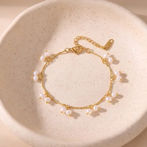 Vintage Minimalist Stainless Steel Artificial Pearl Necklace Bracelet Set For Women French Luxury Geometric Jewelry Accessory
