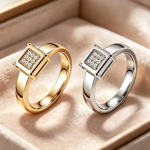 Mode Quadratischer Strass Edelstahl Ring Für Damen Herren Gold Silber Galvanisiert Titanstahl Geometrischer Paar Fingerring Schmuck