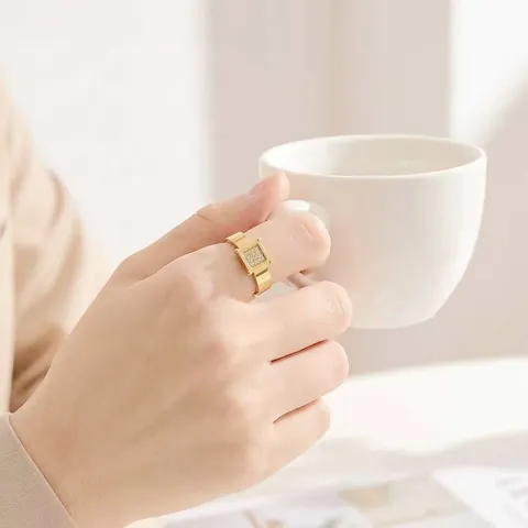 Mode Quadratischer Strass Edelstahl Ring Für Damen Herren Gold Silber Galvanisiert Titanstahl Geometrischer Paar Fingerring Schmuck
