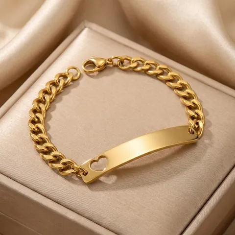 Unisex Roestvrij Stalen Hart Uitsparing Gebogen ID Plaat Armband Cubaanse Ketting Graveerd Gedenksieraden Voor Mannen Vrouwen