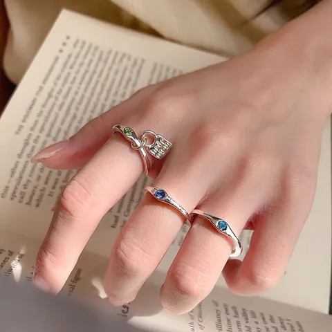 Vintage Alloy Rhinestone Rings And Water Drop Tassel Ear Bone Clips For Women Retro Gold Silver Color Jewelry Accessories