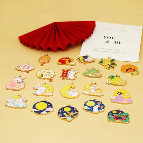 Mid-Autumn Festival Zinc Alloy Enamel Charms For Jewelry Making Rabbit Moon Goddess Osmanthus Pendants DIY Accessories For Women