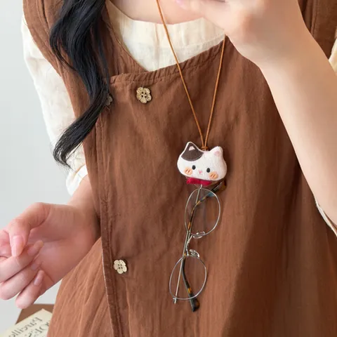 Cute Handmade Fabric Cat Doll Pendant Necklace Artificial Leather Cord Embroidered Kitten Animal Sweater Chain For Women Jewelry Gift