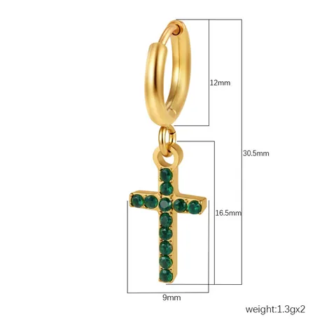 Stainless Steel 18K Gold Plated Cross Dangle Earrings For Women Fashion Zirconia Inlaid Hoop Earrings Niche Jewelry