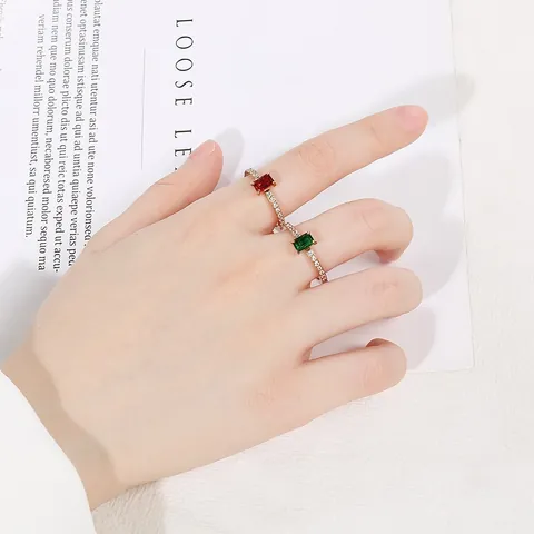 Minimalist Stainless Steel Rhinestone Ring For Women Gold Silver Plated Square Round Emerald Cut Inlaid Band Finger Ring