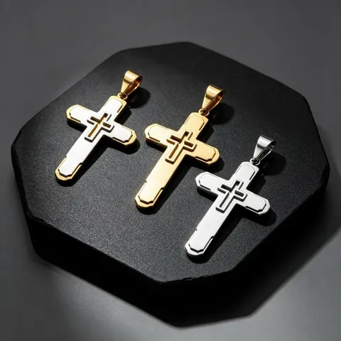 Herren Hip Hop Kreuz Anhänger Edelstahl Mehrlagig Vintage Gebürstetes Metall Religiöse Kette Nur Anhänger Ohne Kette Gold Silber Rock Schmuck