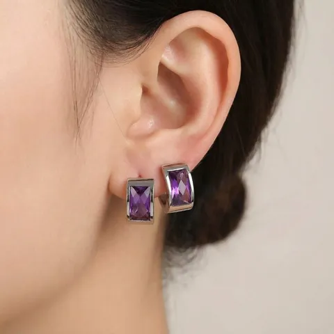 Stainless Steel Huggie Hoop Earrings Rectangular Colorful Crystal Geometric U Shaped Modern Fashion Jewelry For Women
