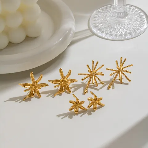 Pendientes de Botón de Fuegos Artificiales de Acero Inoxidable de Nicho para Mujer Chapado en Oro de Dieciocho Quilates Joyería Geométrica
