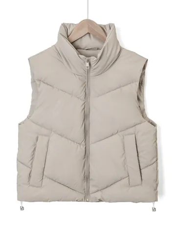 Chaleco Acolchado para Mujer con Cuello Alto y Costuras 3D Estilo Británico Chaqueta sin Mangas a la Moda Dobladillo Ajustable Ropa de Invierno