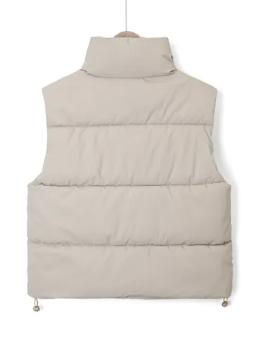 Chaleco Acolchado para Mujer con Cuello Alto y Costuras 3D Estilo Británico Chaqueta sin Mangas a la Moda Dobladillo Ajustable Ropa de Invierno