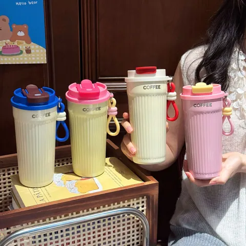 Portable 316 Stainless Steel Coffee Mug 550ml Insulated Vacuum Flask With Dual Drink Lid And Carry Rope For Office Home Travel