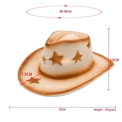 Chapeau de Cowboy Occidental Avec Sommet en Cœur Rétro Étoile Peinture Jazz Fedora Feutre de Laine Large Bord Panama Chapeau de Soleil Homme Femme