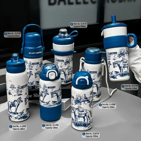Stainless Steel Vacuum Insulated Water Bottle Portable Travel Mug Toile de Jouy French Style Horse Forest Print Flask for School Office