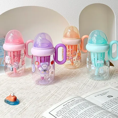 Kreative Milchflaschenform Tritan Wasserflasche Mit Griff Teesieb Cartoon Muster Student Tragbare Kunststoffbecher Für Schule Home Office
