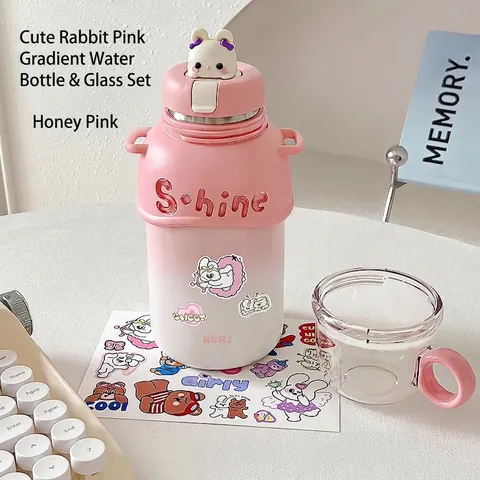 Bouteille Isotherme pour Enfants en Acier Inoxydable 316 Gourde Dessin Animé Avec Paille Gobelet Portable pour École Voyage