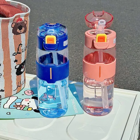 Minimalist Portable Sports Water Bottle With Straw Leakproof Clear Plastic Cup Silicone Sleeve For Gym Outdoors Travel Unisex