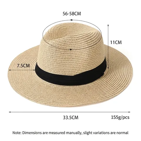 Handwoven Panama Straw Hat Summer Wide Brim Sun Protection Beach Fedora Breathable Paper Straw Vacation Hat For Women Men