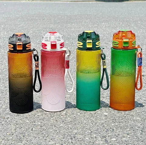 Trendy Wavy Texture Sports Water Bottle Gradient Color Leak-proof Portable Drinking Cup With Handle For Gym Outdoor Daily