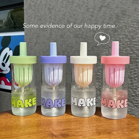 Minimalist Borosilicate Glass Tea Separation Straw Cup Portable Student Office Summer Cold Brew Tea Infuser Water Bottle