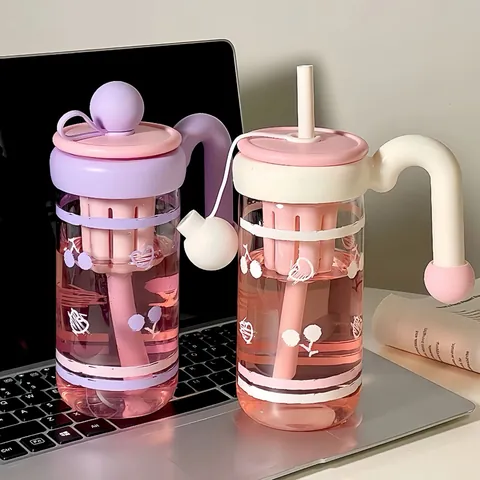 Borosilicate Glass Cup With Large Handle Tea Infuser Filter High Temperature Resistant Glass Water Bottle With Straw For Office Home Women Gift