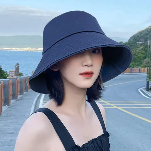 Summer Quality Pure Cotton Bucket Hat Women Large Brim UV Protection Sun Shade Fisherman Hat Large Head Circumference