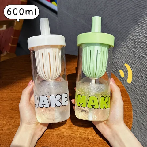 Minimalist Borosilicate Glass Tea Separation Straw Cup Portable Student Office Summer Cold Brew Tea Infuser Water Bottle