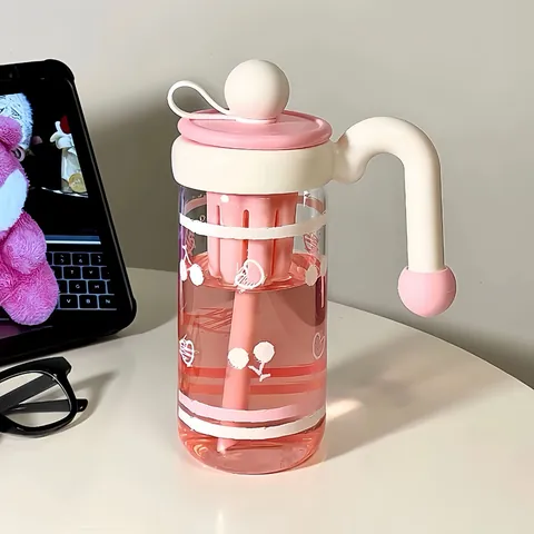 Borosilicate Glass Cup With Large Handle Tea Infuser Filter High Temperature Resistant Glass Water Bottle With Straw For Office Home Women Gift