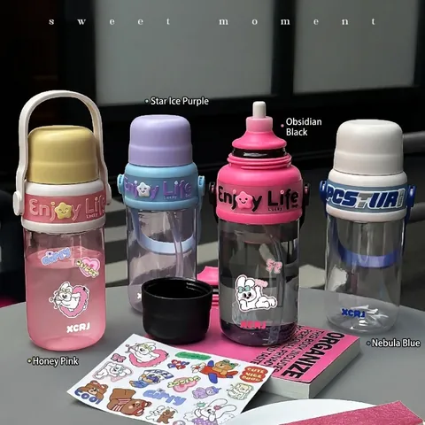 Large Capacity Plastic Water Bottle With Straw Portable Handle PC Material Tumbler For Women Student Outdoor Sports Gym Cup