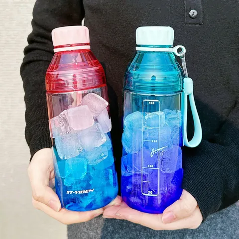 Gradient Plastic Water Bottle With Filter Portable Carrying Strap Leakproof Space Cup For Students Outdoor Sports Daily Drinkware