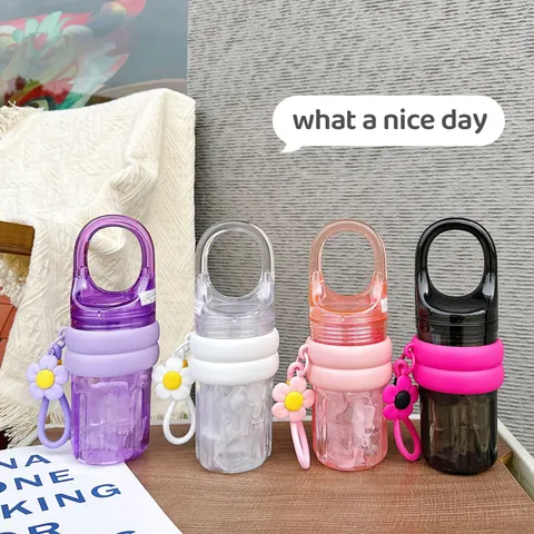 Women Portable Water Bottle With Daisy Charm And Ring Handle Summer Fashion Leakproof Outdoor Coffee Direct Drinking Cup