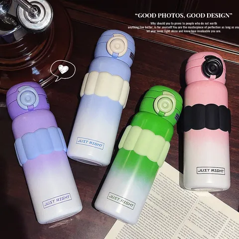 Gradient Color 316 Stainless Steel Insulated Water Bottle With Straw Dual Drink Spout Portable Vacuum Flask For Students Couple Sport Travel Daily Use