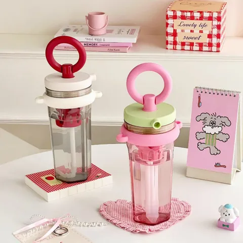 Modern Minimalist Straw Water Cup High Value Portable PC Plastic Bottle With Tea Filter Ring Handle Large Capacity For Women Office Outdoor