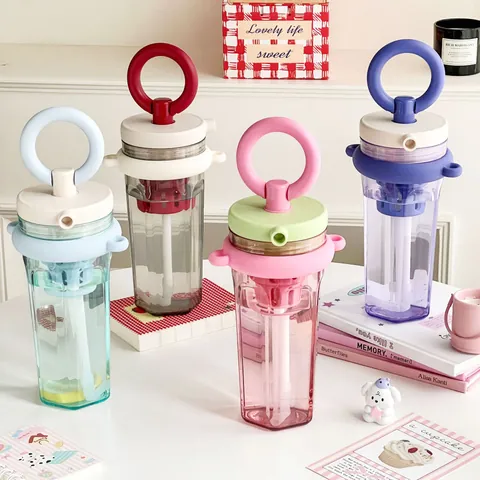 Modern Minimalist Straw Water Cup High Value Portable PC Plastic Bottle With Tea Filter Ring Handle Large Capacity For Women Office Outdoor