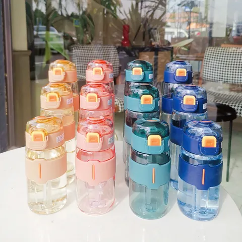Portable Sports Water Bottle With Straw Leakproof Plastic Drinking Cup Outdoor Fitness Gym Travel Bottle For Men Women