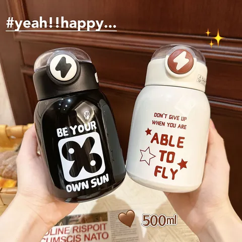 Portable 304 Stainless Steel Vacuum Insulated Cup With Straw American Style Minimalist Graphic Print Water Bottle For Student Office Travel Gift