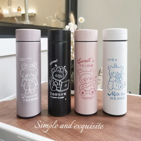 304 Edelstahl Isolierflasche Cartoon Bär Hase Druck Vakuum Flasche Mit Tee-Ei Tragbare Trinkbecher
