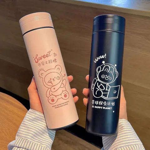 304 Edelstahl Isolierflasche Cartoon Bär Hase Druck Vakuum Flasche Mit Tee-Ei Tragbare Trinkbecher