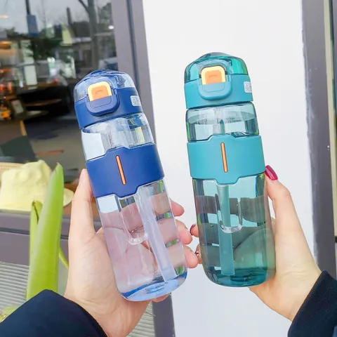 Portable Sports Water Bottle With Straw Leakproof Plastic Drinking Cup Outdoor Fitness Gym Travel Bottle For Men Women