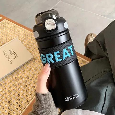 316 Stainless Steel Vacuum Flask With Straw Dual Drinking Port Bounce Lid Leakproof Insulated Water Bottle For Sports Office Home